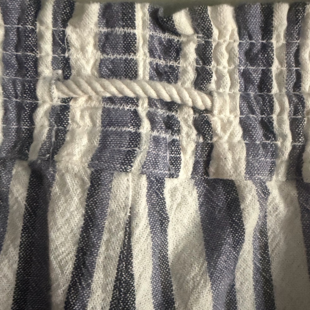 Roxy Oceanside Linen Blend Blue and White Striped Flared Leg medium pants NWT - Picture 9 of 12